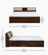 Wedolh Sheesham Wood Queen Size Bed with Box Storage (Rustic Teak Finish)