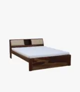 Wedolh Sheesham Wood Queen Size Bed with Headboard Storage (Rustic Teak Finish)