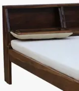 Wedolh Sheesham Wood Queen Size Bed with Headboard Storage (Rustic Teak Finish)