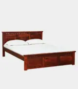 Zurndolf Sheesham Wood Queen Size Bed without Storage (Teak Finish)