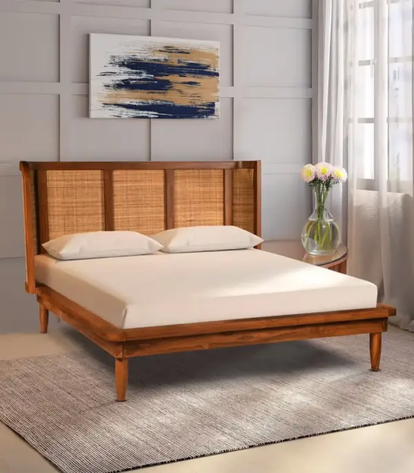 Zykhama Solid Wood Queen Size Bed without Storage (Teak Finish)