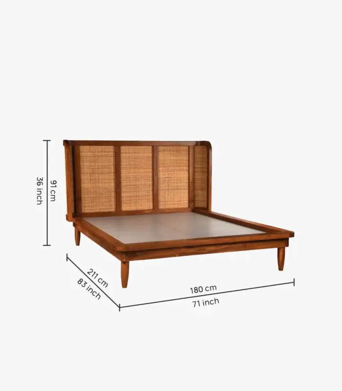 Zykhama Solid Wood Queen Size Bed without Storage (Teak Finish)