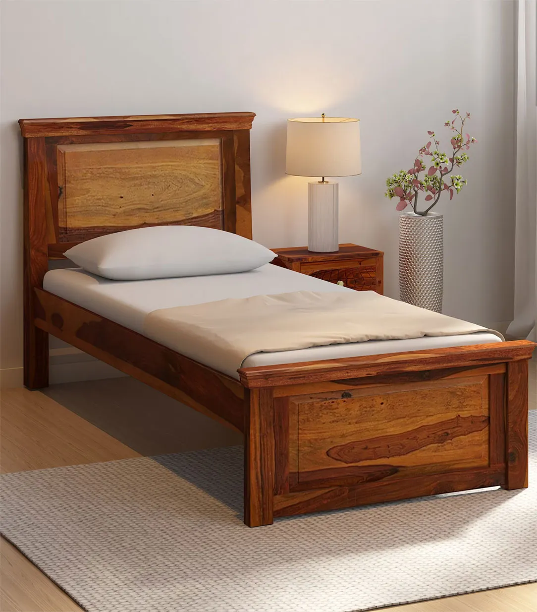 Stonfield Sheesham Wood Single Bed without Storage (Honey Oak Finish)