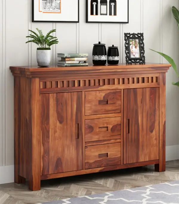 Arolph Sheesham Wood Sideboard and Cabinet (Honey Finish)