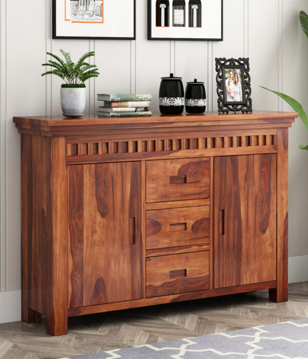 Arolph Sheesham Wood Sideboard and Cabinet (Honey Finish)