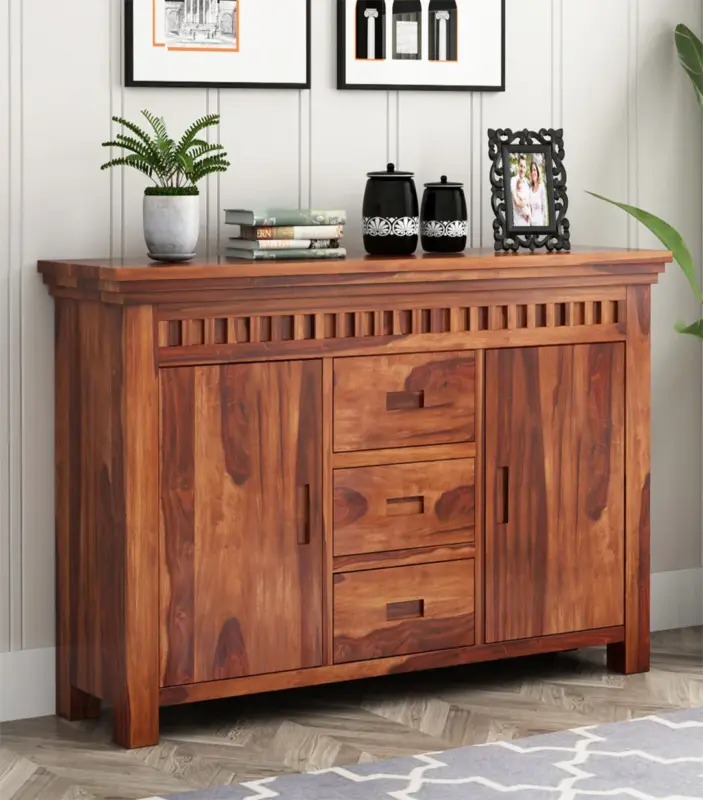 Arolph Sheesham Wood Sideboard and Cabinet (Honey Finish)