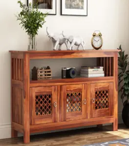 Hegborg Sheesham Wood Sideboard and Cabinet (Honey Finish)