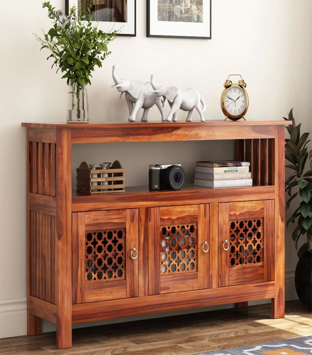 Hegborg Sheesham Wood Sideboard and Cabinet (Honey Finish)