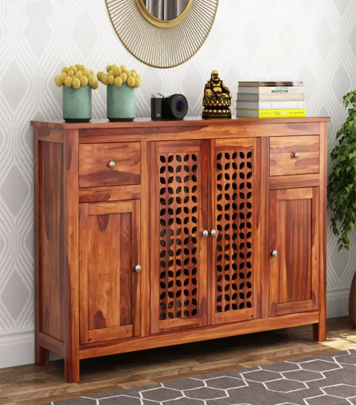 Mendos Sheesham Wood Sideboard and Cabinet (Honey Finish)