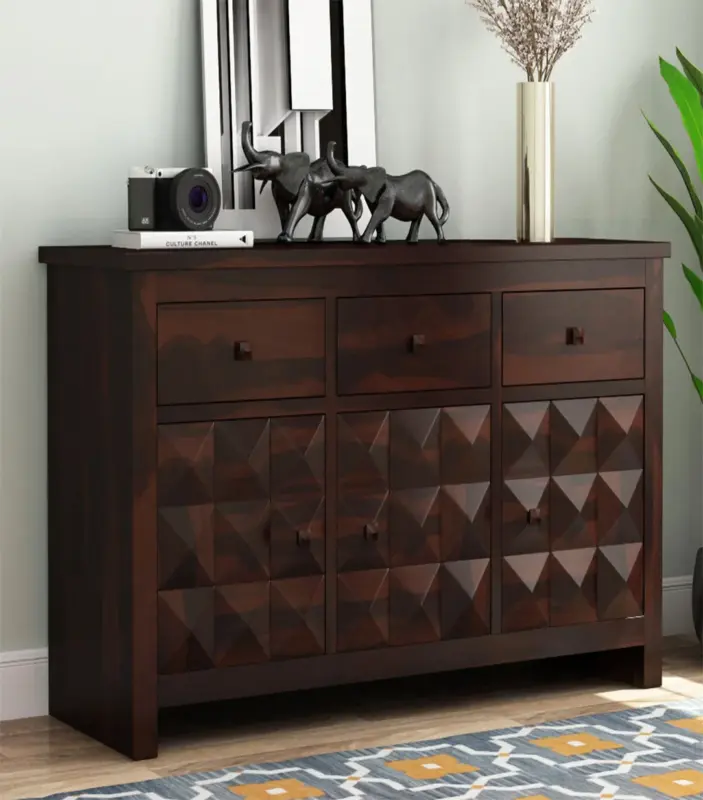 Morose Sheesham Wood Sideboard and Cabinet (Walnut Finish)
