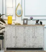 Roiley Carved Mango Wood Sideboard and Cabinet (White Finish) - Image 2
