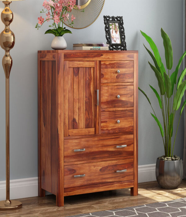 Alvon Sheesham Wood Chest Of Drawers with 5 Drawers (Honey Finish)