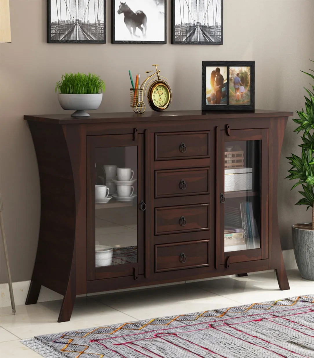 Revelka Sheesham Wood Sideboard and Cabinet (Walnut Finish)