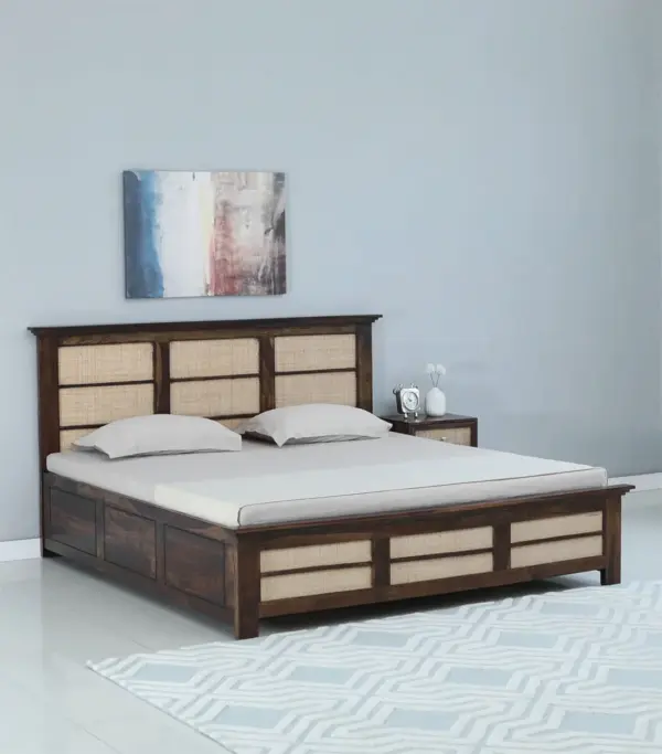 Adolf Sheesham Wood Queen Size Bed with Box Storage (Teak Finish)