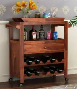 Hespor Sheesham Wood Bar Trolley (Honey Finish)
