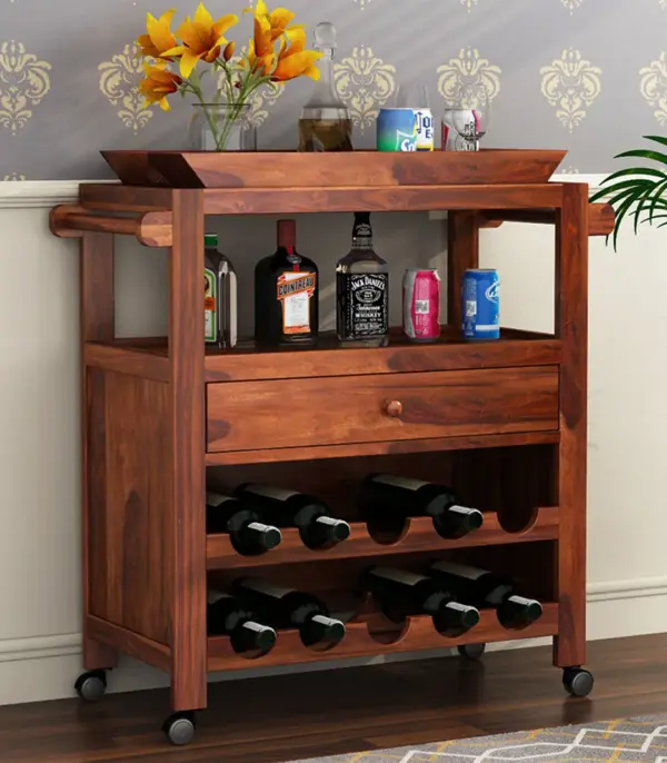 Hespor Sheesham Wood Bar Trolley (Honey Finish)