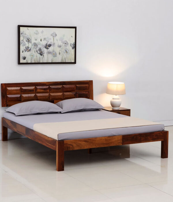 Arcamia Sheesham Wood Queen Size Bed without Storage (Teak Finish)