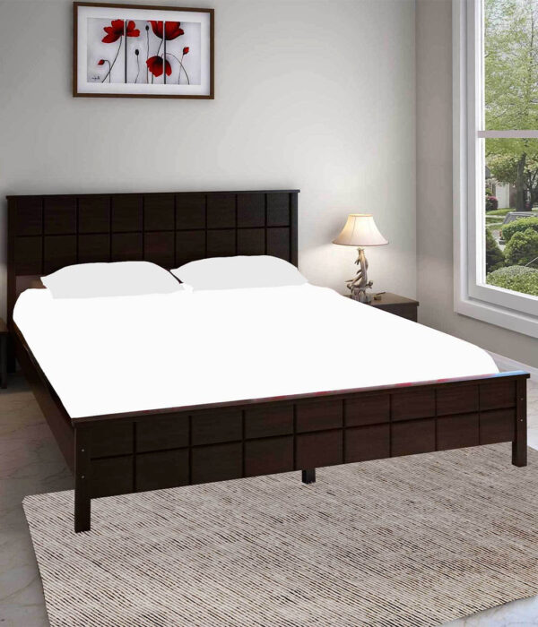 Cypher Solid Wood Queen Size Bed without Storage (Black Finish)