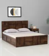 Turben Sheesham Wood Queen Size Bed with Box Storage (Walnut Finish)