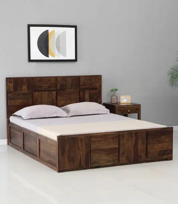 Turben Sheesham Wood Queen Size Bed with Box Storage (Walnut Finish)
