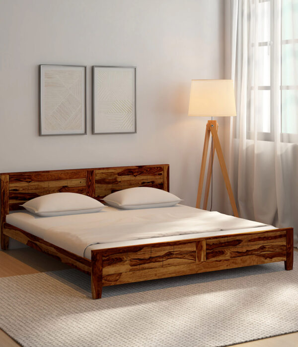 Rezzon Sheesham Wood Queen Size Bed without Storage (Teak Finish)