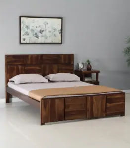 Berang Sheesham Wood Queen Size Bed without Storage (Teak Finish)