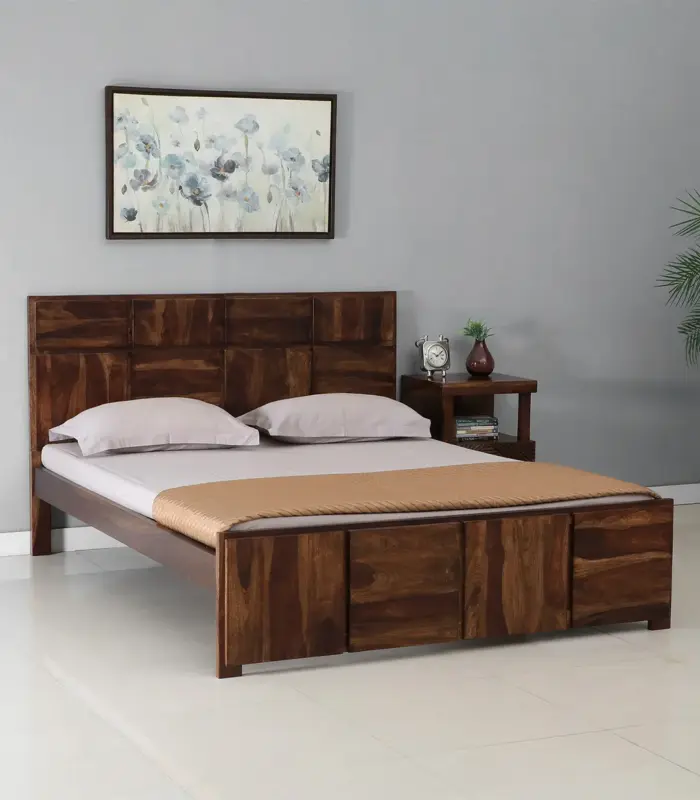 Berang Sheesham Wood Queen Size Bed without Storage (Teak Finish)