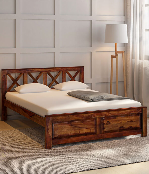 Krysos Sheesham Wood Queen Size Bed without Storage (Teak Finish)