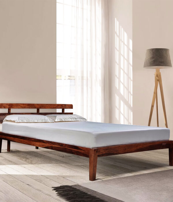 Admirel Sheesham Wood Queen Size Bed without Storage (Honey Finish)