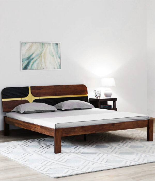 Alamod Sheesham Wood Queen Size Bed without Storage (Teak Finish)