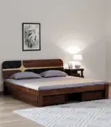 Alamod Sheesham Wood Queen Size Bed with Drawer Storage (Teak Finish)