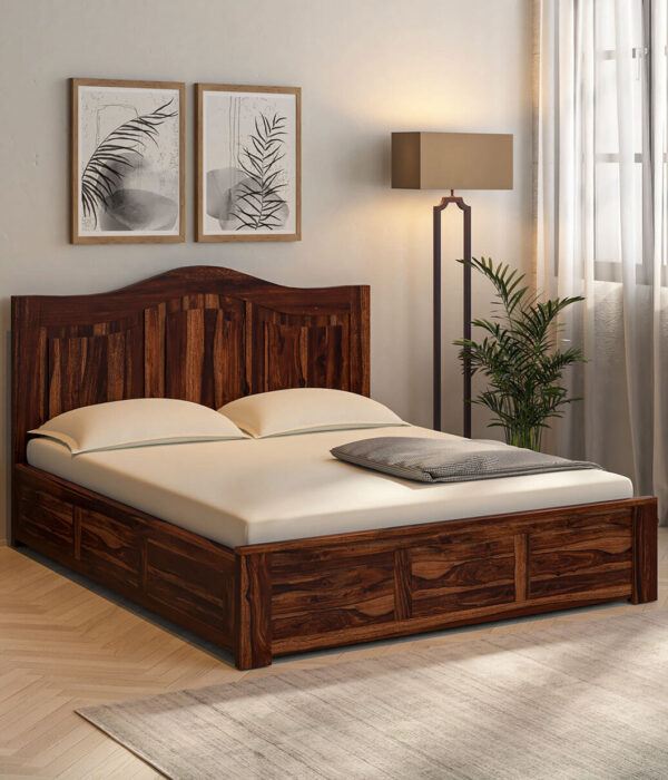 Amalfy Sheesham Wood Queen Size Bed with Box Storage (Teak Finish)