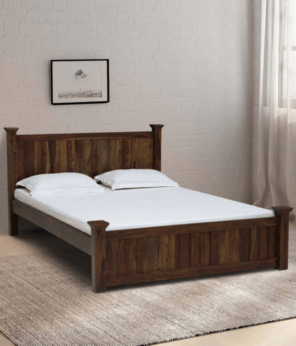 Cortage Sheesham Wood Queen Size Bed without Storage (Teak Finish)