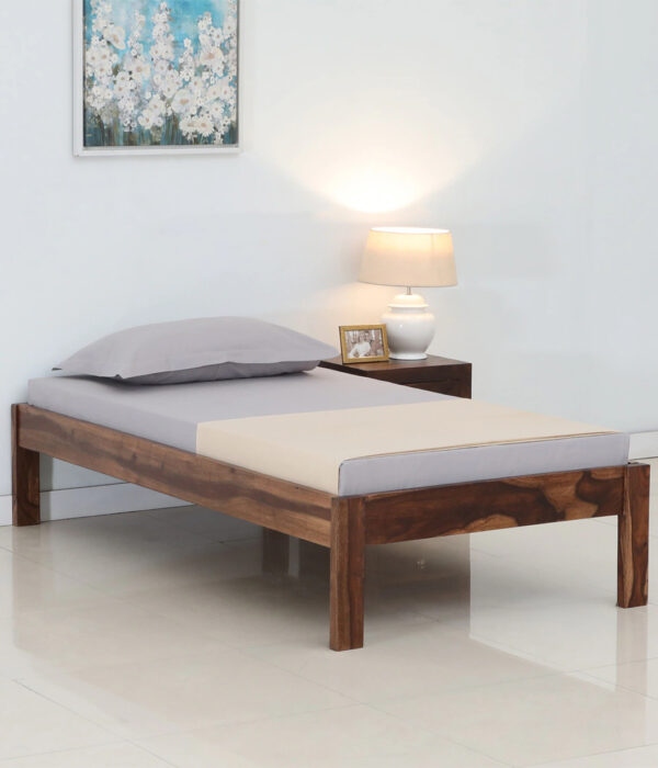 Onkel Sheesham Wood Single Bed without Storage (Rustic Teak Finish)