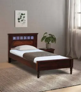 Camchino Sheesham Wood Single Bed without Storage (Honey Oak Finish)