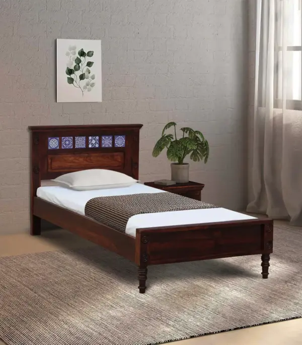 Camchino Sheesham Wood Single Bed without Storage (Honey Oak Finish)