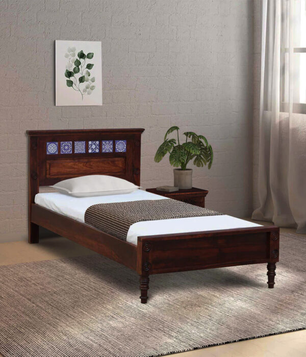 Camchino Sheesham Wood Single Bed without Storage (Honey Oak Finish)