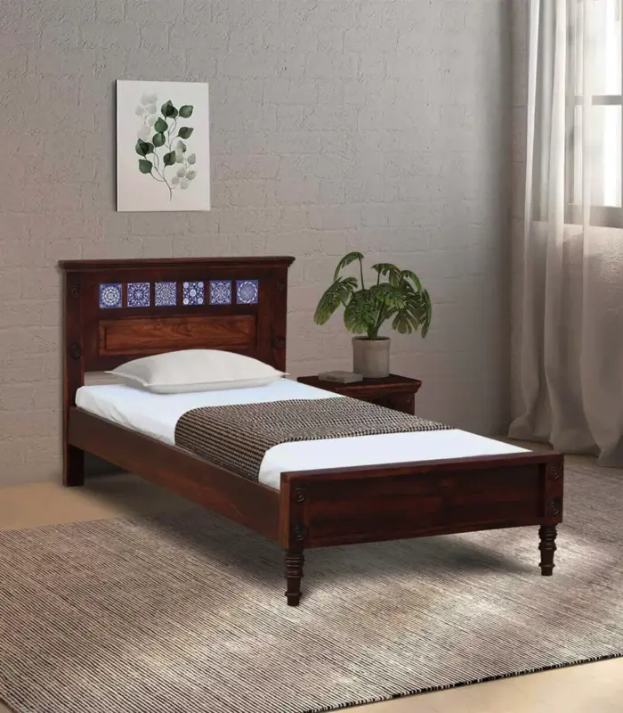Camchino Sheesham Wood Single Bed without Storage (Honey Oak Finish)