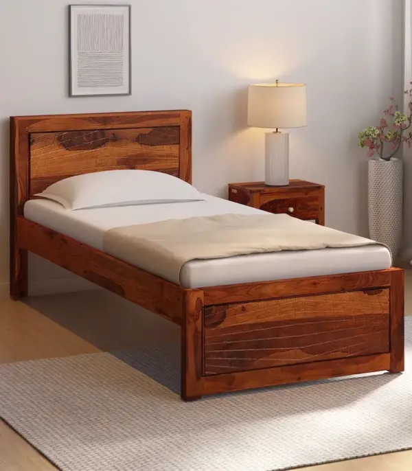 Newvo Sheesham Wood Single Bed without Storage (Honey Oak Finish)