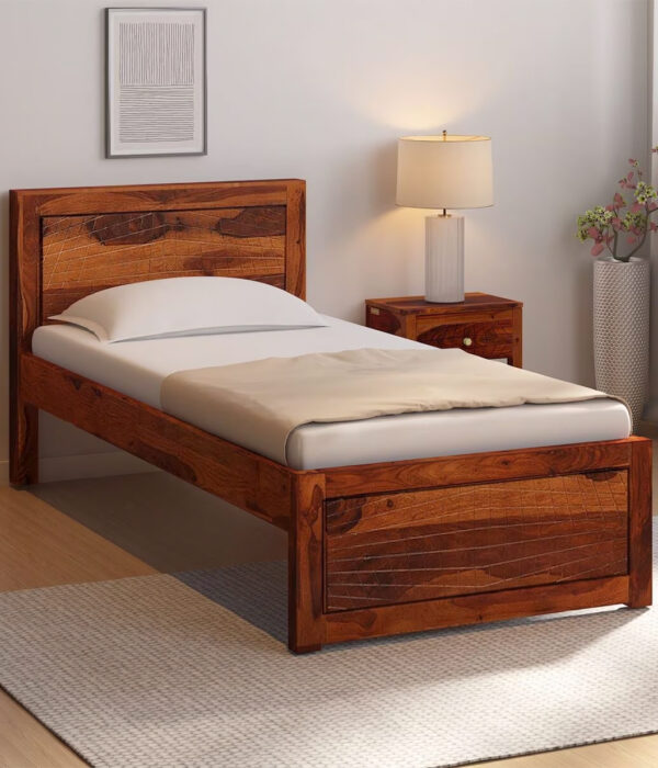 Newvo Sheesham Wood Single Bed without Storage (Honey Oak Finish)