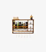 Orvik Sheesham Wood Wall-Mounted Wine Rack with Glass Mount (Brown Finish)