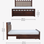Alyano Sheesham Wood Queen Size Bed with Drawer Storage (Teak Finish) - Image 3