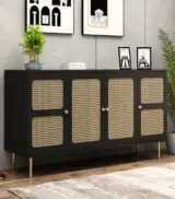 Resical Sheesham Wood with Cane Sideboard and Cabinet (Black Finish)