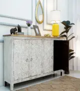 Roiley Carved Mango Wood Sideboard and Cabinet (White Finish) - Image 3