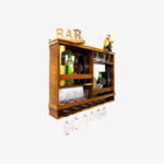 Velric Sheesham Wood Wall-Mounted Wine Rack with Glass Mount (Brown Finish) - Image 2
