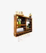 Velric Sheesham Wood Wall-Mounted Wine Rack with Glass Mount (Brown Finish) - Image 2