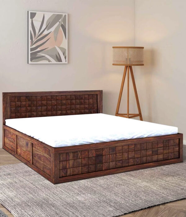 Droamer Sheesham Wood Queen Size Bed with Drawer Storage (Teak Finish)