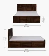 Turben Sheesham Wood Queen Size Bed with Box Storage (Walnut Finish) - Image 3