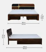 Alamod Sheesham Wood Queen Size Bed with Drawer Storage (Teak Finish) - Image 3