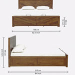 Vector Sheesham Wood Queen Size Bed with Hydraulic Box Storage (Teak Finish) - Image 2